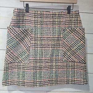 Maeve Anthropologie Multicolour Houndstooth Tweed A-Line Mini Skirt Size 10